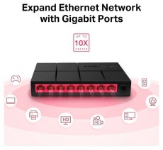 Mercusys MS108G 8port 10/100/1000Mbps nem menedzselhető asztali Switch Iroda és számítástechnika - Hálózat - Switch - 396543