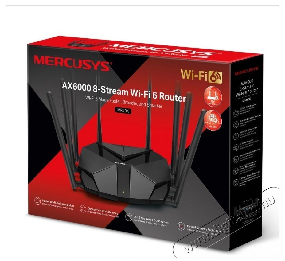 Mercusys MR90X vezet&eacute;k n&eacute;lk&uuml;li router, AX6000, Wi-Fi 6 Iroda &eacute;s sz&aacute;m&iacute;t&aacute;stechnika - H&aacute;l&oacute;zat - Router - 531423