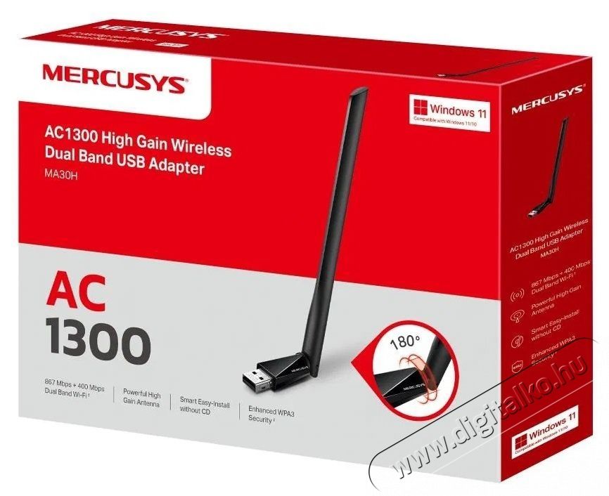 Mercusys MA30H, AC1300 High Gain WiFi USB adapter Tv kieg&eacute;sz&iacute;tők - Wi-Fi adapter - 532657