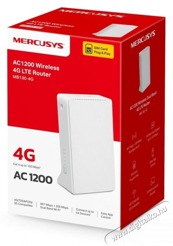 Mercusys MB130-4G, AC1200 Modem LTE router Iroda &eacute;s sz&aacute;m&iacute;t&aacute;stechnika - H&aacute;l&oacute;zat - Router - 532653