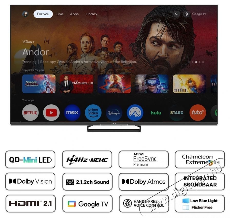 Metz 65MNE8000Z Mini LED telev&iacute;z&oacute;, 164 cm, Smart Google TV, 4K Ultra HD, 144Hz, F energiaoszt&aacute;ly (2025-&ouml;s modell) Telev&iacute;zi&oacute;k - LED telev&iacute;zi&oacute; - UHD 4K felbont&aacute;s&uacute; - 535455