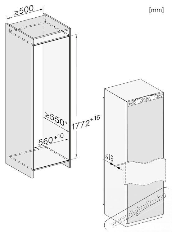 Miele K 7747 C, 294 l, Be&eacute;p&iacute;thető hűtőszekr&eacute;ny, PerfectFresh Pro, DynaCool, Miele home, LED vil&aacute;g&iacute;t&aacute;s, M 177,2 cm Konyhai term&eacute;kek - Hűtő, fagyaszt&oacute; (szabadon&aacute;ll&oacute;) - Szivart&aacute;rol&oacute; hűtőszekr&eacute;ny - 534378