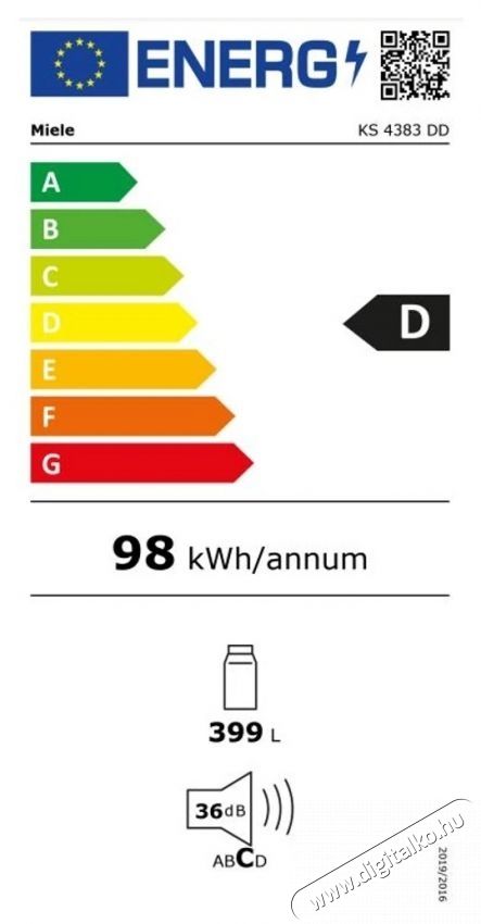 Miele KS 4383 DD el Kombin&aacute;lt hűtőszekr&eacute;ny, 399 l, D energiaoszt&aacute;ly, DailyFresh, DynaCool, ComfortClean, M 185,5, Rozsdamentes ac&eacute;l Konyhai term&eacute;kek - Hűtő, fagyaszt&oacute; (szabadon&aacute;ll&oacute;) - Fagyaszt&oacute; n&eacute;lk&uuml;li hűtő - 540441