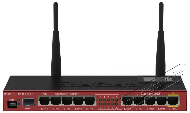 MikroTik Wireless Router RouterBOARD 2,4GHz, 5x100Mbps + 5x1000Mbps + 1x1000Mbps SFP, Asztali - RB2011UIAS-2HND-IN Iroda &eacute;s sz&aacute;m&iacute;t&aacute;stechnika - H&aacute;l&oacute;zat - Router - 479283