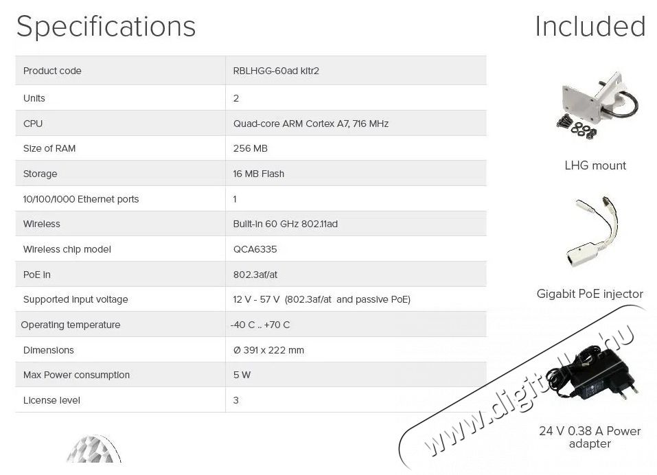 MikroTik RBLHGG-60ad kitr2 K&uuml;lt&eacute;ri WiFi Access Point Iroda &eacute;s sz&aacute;m&iacute;t&aacute;stechnika - H&aacute;l&oacute;zat - Lefedetts&eacute;gn&ouml;velő / jeltov&aacute;bb&iacute;t&oacute; - 532660