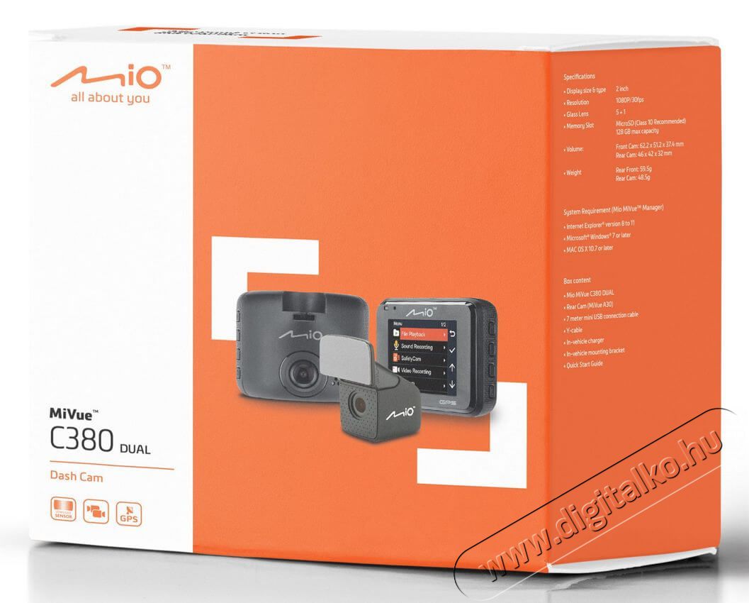 MIO MiVue C380 Dual 2 autós kamera Fényképezőgép / kamera - Autós fedélzeti kamera - 342690