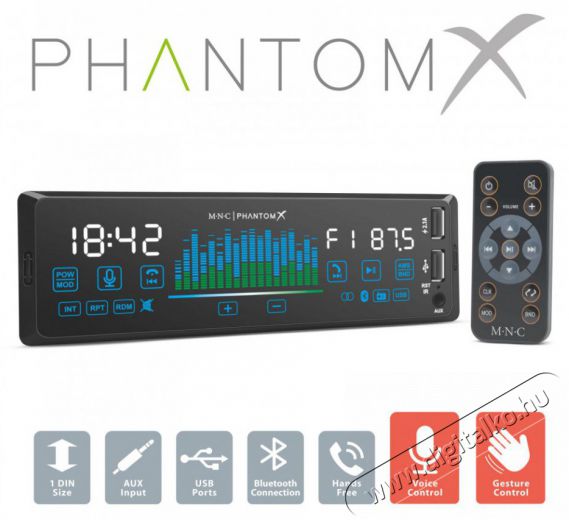 MNC 39752 FEJEGYSÉG PHANTOMX - 1 DIN - 4 X 50 W - GESZTUSVERZÉLÉS - BT - MP3 - AUX - USB Autóhifi / Autó felszerelés - Autó hangsugárzó - Hangszóró - 469648