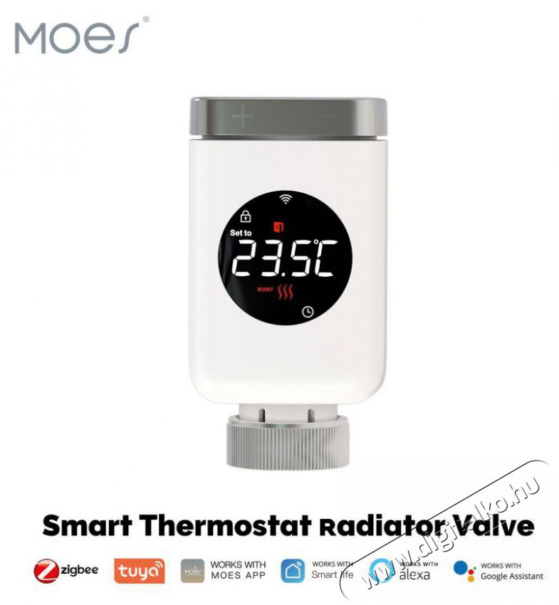 MOES ZTRV-801 Smart Radiator Valve, Zigbee, White H&aacute;ztart&aacute;s / Otthon / K&uuml;lt&eacute;r - Okos otthon - Termoszt&aacute;t - 519567