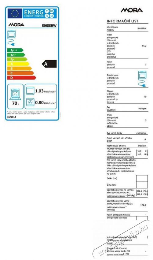 Mora I 8688 BW Konyhai term&eacute;kek - S&uuml;tő-főzőlap, tűzhely (szabadon&aacute;ll&oacute;) - Elektromos tűzhely (szabadon&aacute;ll&oacute;) - 505256