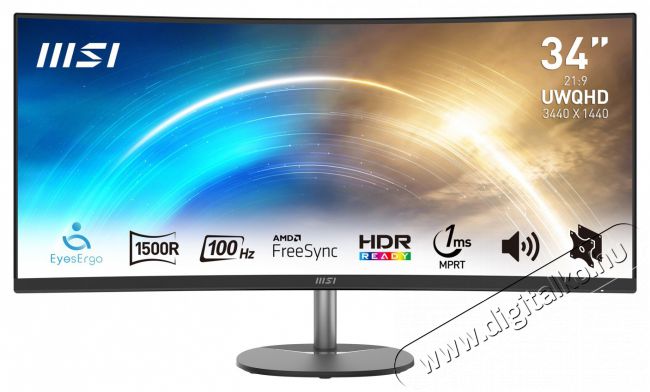 MSI DT MSI PRO MP341CQ Ívelt Monitor 34 QHD, 3440x1440, 100Hz VA 21:9, 3000:1 CR, 300cd/m2, 4 ms, HDMI, DP, Fekete Iroda és számítástechnika - Monitor - Monitor - 485636
