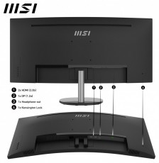 MSI DT MSI PRO MP341CQ Ívelt Monitor 34 QHD, 3440x1440, 100Hz VA 21:9, 3000:1 CR, 300cd/m2, 4 ms, HDMI, DP, Fekete Iroda és számítástechnika - Monitor - Monitor - 485636