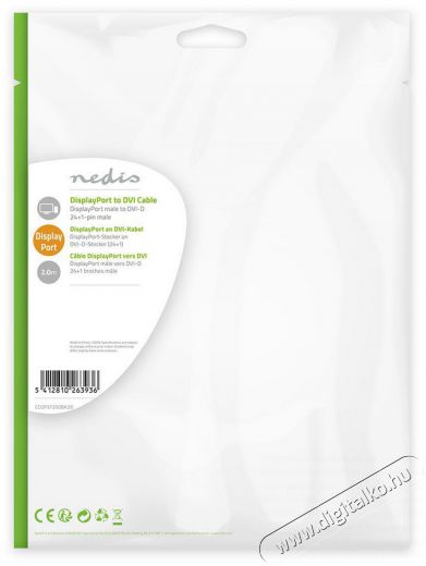 Nedis CCGP37200BK20 DisplayPort - DVI kábel Tv kiegészítők - Kábel / csatlakozó - Csatlakozó / elosztó / átalakító - 366417