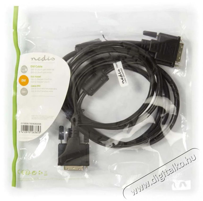 Nedis CCGP32000BK20 DVI k&aacute;bel Tv kieg&eacute;sz&iacute;tők - K&aacute;bel / csatlakoz&oacute; - DVI-Hdmi k&aacute;bel - 366245