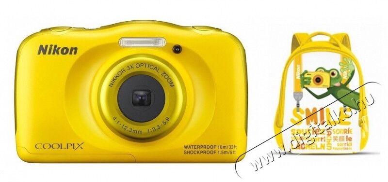 Nikon CoolPix S33 - sárga (2 év garancia!) + Ajándék hátizsák! Fényképezőgép / kamera - Kompakt fényképezőgép - Kaland és vízálló fényképezőgép - 289484