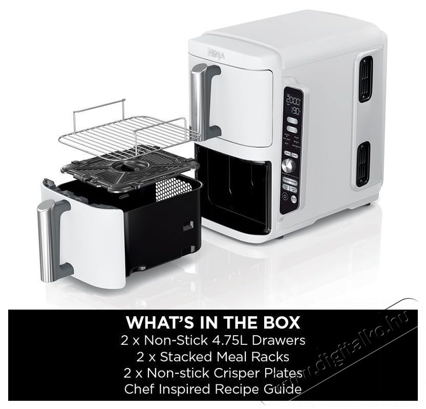 Ninja SL400EUWH Double Stack XL, 9,5 l, feh&eacute;r Konyhai term&eacute;kek - Konyhai kisg&eacute;p (s&uuml;t&eacute;s / főz&eacute;s / hűt&eacute;s / &eacute;telk&eacute;sz&iacute;t&eacute;s) - L&eacute;gkever&eacute;ses főzőg&eacute;p / elektromos kukta / multifunkci&oacute;s s&uuml;tő - 521850
