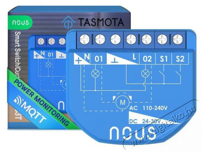 NOUS  B3T WiFi Tasmota Kapcsoló modul (2 csatorna, fogyasztásmérés) / Redőnyvezérlő modul (1 csatorna, ESP32) Újdonságok - Új termékek - 521951