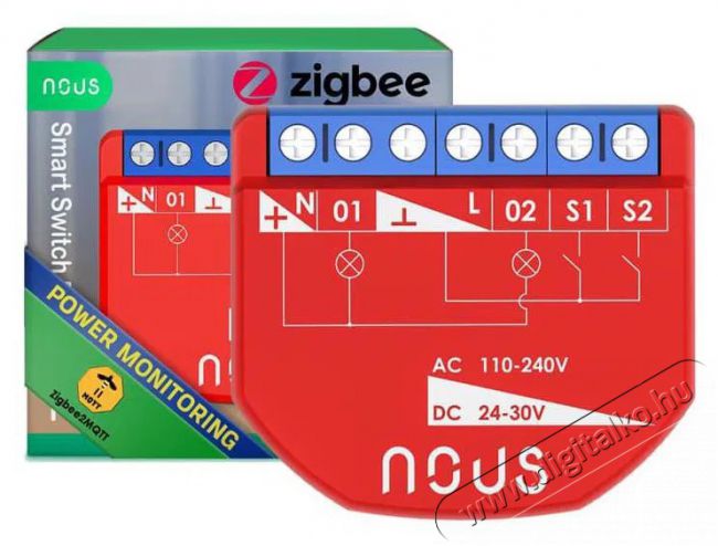 NOUS  B3Z ZigBee Okos kapcsolómodul (2 csatorna, fogyasztásméréssel) Újdonságok - Új termékek - 521952