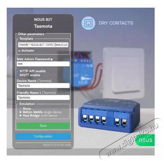 NOUS  B1T WiFi Tasmota kapcsol&oacute;modul (1 csatorna, fogyaszt&aacute;sm&eacute;r&eacute;s n&eacute;lk&uuml;l, ESP32) &Uacute;jdons&aacute;gok - &Uacute;j term&eacute;kek - 521949