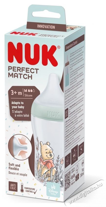 Nuk Perfect Match cumis&uuml;veg, puha szilikon M cumival, 260 ml, 3 h&oacute;napos kort&oacute;l, BPA-mentes, kolik&aacute;s, hőm&eacute;rs&eacute;klet-szab&aacute;lyoz&oacute;val, Micimack&oacute; mint&aacute;val Sz&eacute;ps&eacute;g&aacute;pol&aacute;s / Eg&eacute;szs&eacute;g - Baba mama term&eacute;k - Cumis&uuml;veg / cumi / etet&eacute;s kieg&eacute;sz&iacute;tő - 534589