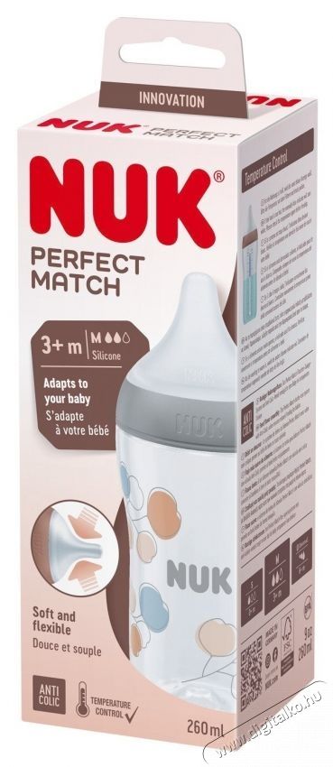 Nuk Perfect Match cumis&uuml;veg, puha szilikon M cumival, 260 ml, 3 h&oacute;napos kort&oacute;l, BPA-mentes, kolik&aacute;s, hőm&eacute;rs&eacute;klet-szab&aacute;lyoz&oacute;val, Ramura modell Sz&eacute;ps&eacute;g&aacute;pol&aacute;s / Eg&eacute;szs&eacute;g - Baba mama term&eacute;k - Cumis&uuml;veg / cumi / etet&eacute;s kieg&eacute;sz&iacute;tő - 534594