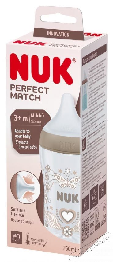 Nuk Perfect Match cumis&uuml;veg, puha szilikon M cumival, 260 ml, 3 h&oacute;napos kort&oacute;l, BPA-mentes, kolik&aacute;s, hőm&eacute;rs&eacute;klet-szab&aacute;lyoz&oacute;val, Sz&iacute;v mint&aacute;val Sz&eacute;ps&eacute;g&aacute;pol&aacute;s / Eg&eacute;szs&eacute;g - Baba mama term&eacute;k - Cumis&uuml;veg / cumi / etet&eacute;s kieg&eacute;sz&iacute;tő - 534588