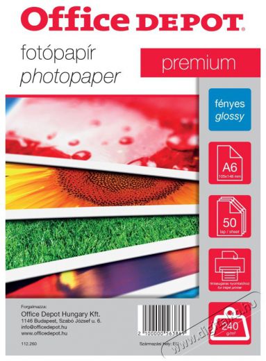 Office Depot Premium A6 240g fényes 50db fotópapír Fotó-Videó kiegészítők - Kisméretű fotónyomtató - Fotópapír - 396876