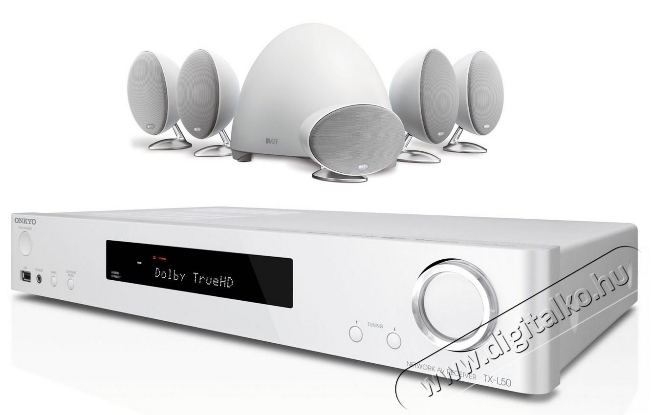 Onkyo TX-L50 házimozi erősítő + KEF E-305 5.1 hangfal szett - fehér Audio-Video / Hifi / Multimédia - Házimozi - Összeállított házimozi szett - 322041