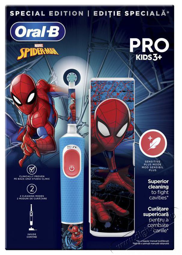 Oral-B Pro Kids Spiderman elektromos fogkefe gyerekeknek, , 2D tiszt&iacute;t&aacute;s, 2 program, 1 v&eacute;g, 4 matrica, utaz&oacute;k&eacute;szlet, K&eacute;k Sz&eacute;ps&eacute;g&aacute;pol&aacute;s / Eg&eacute;szs&eacute;g - Sz&aacute;j / fog &aacute;pol&aacute;s - Elektromos fogkefe - 503150