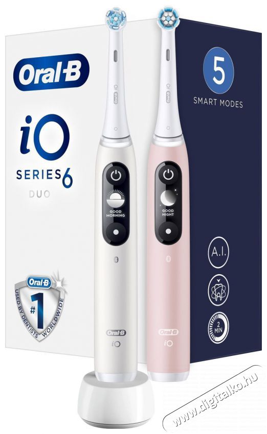 Oral-B iO 6 DUO feh&eacute;r &eacute;s r&oacute;zsasz&iacute;n Elektromos fogkefe Sz&eacute;ps&eacute;g&aacute;pol&aacute;s / Eg&eacute;szs&eacute;g - Sz&aacute;j / fog &aacute;pol&aacute;s - Elektromos fogkefe - 525463
