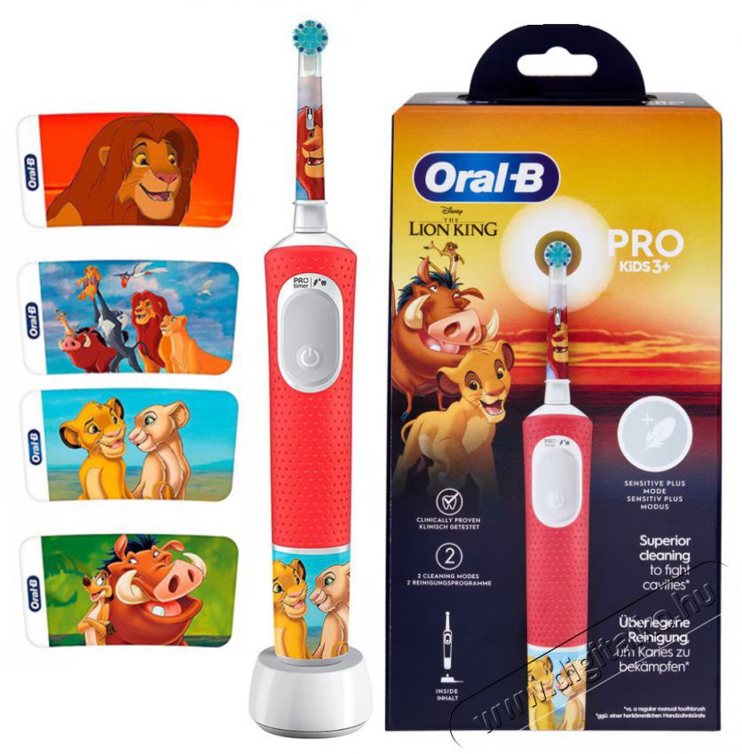 Oral-B Pro Kids Lion King elektromos fogkefe gyerekeknek, 2D tiszt&iacute;t&aacute;s, 2 program, 1 v&eacute;g, 4 matrica, utaz&oacute;k&eacute;szlet, Piros Sz&eacute;ps&eacute;g&aacute;pol&aacute;s / Eg&eacute;szs&eacute;g - Sz&aacute;j / fog &aacute;pol&aacute;s - Elektromos fogkefe - 500924