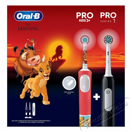 Oral-B Pro Kids Pro Lion King (80828269) Elektromos fogkefe gyerekeknek, utazótáska, piros és Elektromos fogkefe Oral-B Pro 1, fekete Szépségápolás / Egészség - Száj / fog ápolás - Elektromos fogkefe - 503153
