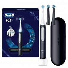 Oral-B iO3 elektromos fogkefe, m&aacute;gneses technol&oacute;gi&aacute;val &eacute;s mikrovibr&aacute;ci&oacute;val, intelligens nyom&aacute;s&eacute;rz&eacute;kelővel, 3 m&oacute;d, 1 v&eacute;g, fekete + 2 kefefej Sz&eacute;ps&eacute;g&aacute;pol&aacute;s / Eg&eacute;szs&eacute;g - Sz&aacute;j / fog &aacute;pol&aacute;s - Elektromos fogkefe - 533621