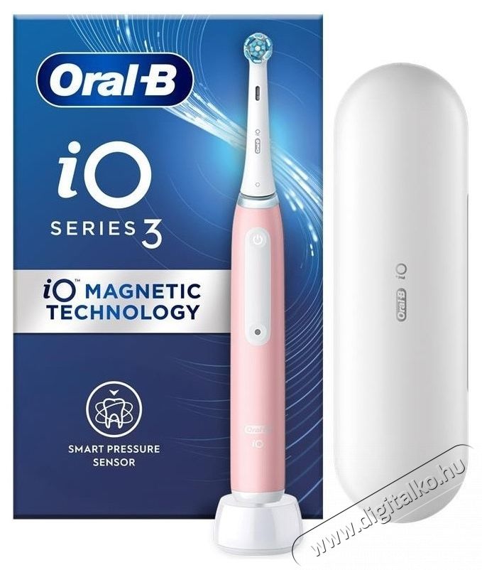 Oral-B iO3 elektromos fogkefe m&aacute;gneses technol&oacute;gi&aacute;val &eacute;s mikrovibr&aacute;ci&oacute;kkal, intelligens nyom&aacute;s&eacute;rz&eacute;kelővel, 3 &uuml;zemm&oacute;d, 1 v&eacute;g, utaz&oacute;k&eacute;szlet, r&oacute;zsasz&iacute;n Sz&eacute;ps&eacute;g&aacute;pol&aacute;s / Eg&eacute;szs&eacute;g - Sz&aacute;j / fog &aacute;pol&aacute;s - Elektromos fogkefe - 533631