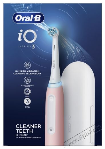 Oral-B iO3 elektromos fogkefe m&aacute;gneses technol&oacute;gi&aacute;val &eacute;s mikrovibr&aacute;ci&oacute;kkal, intelligens nyom&aacute;s&eacute;rz&eacute;kelővel, 3 &uuml;zemm&oacute;d, 1 v&eacute;g, utaz&oacute;k&eacute;szlet, r&oacute;zsasz&iacute;n Sz&eacute;ps&eacute;g&aacute;pol&aacute;s / Eg&eacute;szs&eacute;g - Sz&aacute;j / fog &aacute;pol&aacute;s - Elektromos fogkefe - 533631