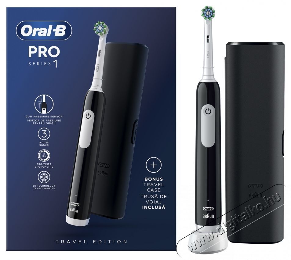 Oral-B Pro 1 Elektromos fogkefe, 3D tiszt&iacute;t&aacute;s, 3 program, 1 fej, Utaz&oacute;k&eacute;szlet, Fekete Sz&eacute;ps&eacute;g&aacute;pol&aacute;s / Eg&eacute;szs&eacute;g - Sz&aacute;j / fog &aacute;pol&aacute;s - Elektromos fogkefe - 533629