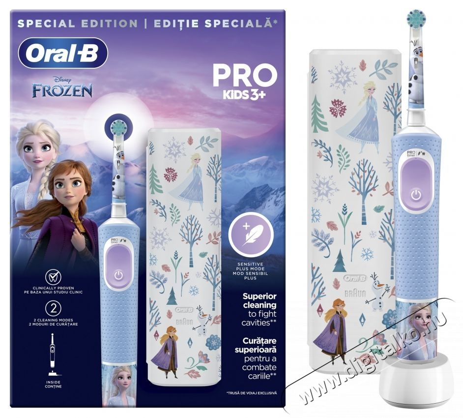 Oral-B Pro Kids Frozen elektromos fogkefe gyerekeknek, 2D tiszt&iacute;t&aacute;s, 2 program, 1 v&eacute;g, 4 matrica, utaz&oacute;k&eacute;szlet, K&eacute; Sz&eacute;ps&eacute;g&aacute;pol&aacute;s / Eg&eacute;szs&eacute;g - Sz&aacute;j / fog &aacute;pol&aacute;s - Elektromos fogkefe - 533628