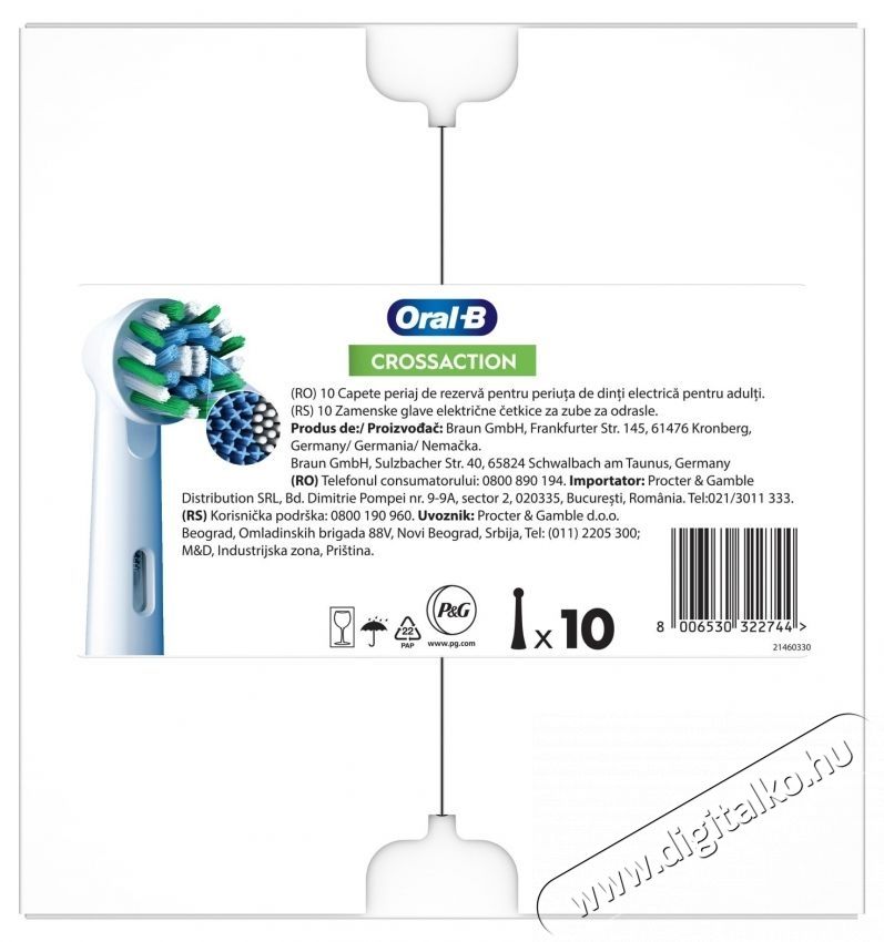 Oral-B Cross Action elektromos fogkefe fej, 10 db Sz&eacute;ps&eacute;g&aacute;pol&aacute;s / Eg&eacute;szs&eacute;g - Sz&aacute;j / fog &aacute;pol&aacute;s - Kieg&eacute;sz&iacute;tő - 535890