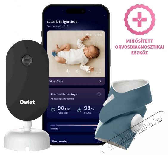 Owlet Dream Duo szett - Owlet Dream Sock(TM) Okos babazokni 0-18 h&oacute;napig (&Eacute;jk&eacute;k) + Owlet Dream Sight Sz&eacute;ps&eacute;g&aacute;pol&aacute;s / Eg&eacute;szs&eacute;g - Baba mama term&eacute;k - Egy&eacute;b baba mama term&eacute;k - 531460