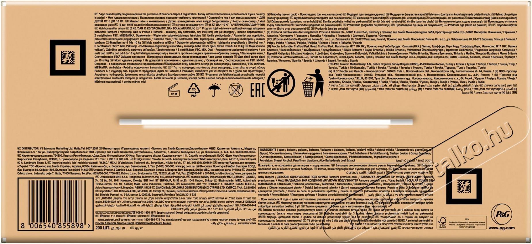 PAMPERS Premium Care 3 (200 db) Eldobhat&oacute; pelenka Sz&eacute;ps&eacute;g&aacute;pol&aacute;s / Eg&eacute;szs&eacute;g - Baba mama term&eacute;k - Egy&eacute;b baba mama term&eacute;k - 531409