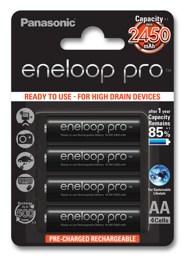 PANASONIC eneloop pro AA akku 2450mAh (BK-3HCCE/4BE) - 4db / bliszter Akkuk és töltők - Elem méretű akku és töltő - Akku - 281911