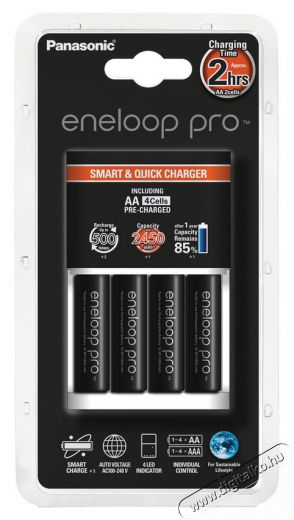 PANASONIC eneloop pro BQ-CC16 + 4 db AA akku 2450mAh gyorstöltőszett (K-KJ16HCD40E) Akkuk és töltők - Elem méretű akku és töltő - Szettben - 296108