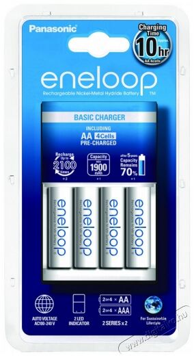 PANASONIC eneloop AA 1900 mAh (KK-J17MCC40E) 4db + gyorstöltő szett Akkuk és töltők - Elem méretű akku és töltő - Szettben - 302619