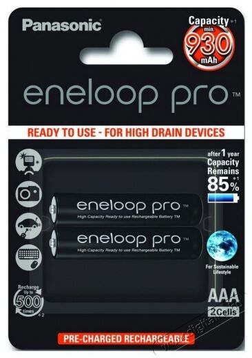 PANASONIC Eneloop PRO BK4HCDE-2BE 930mAh 2xAAA akkucsomag Akkuk és töltők - Elem méretű akku és töltő - Akku - 310190