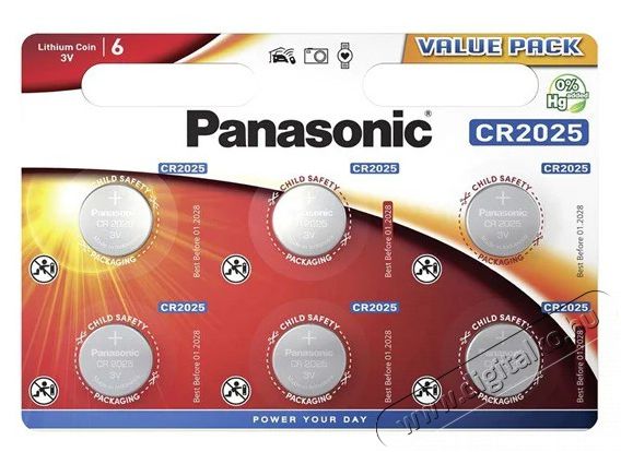 PANASONIC CR2025 3V lítium gombelem 6db/csomag Akkuk és töltők - Elem - 462796