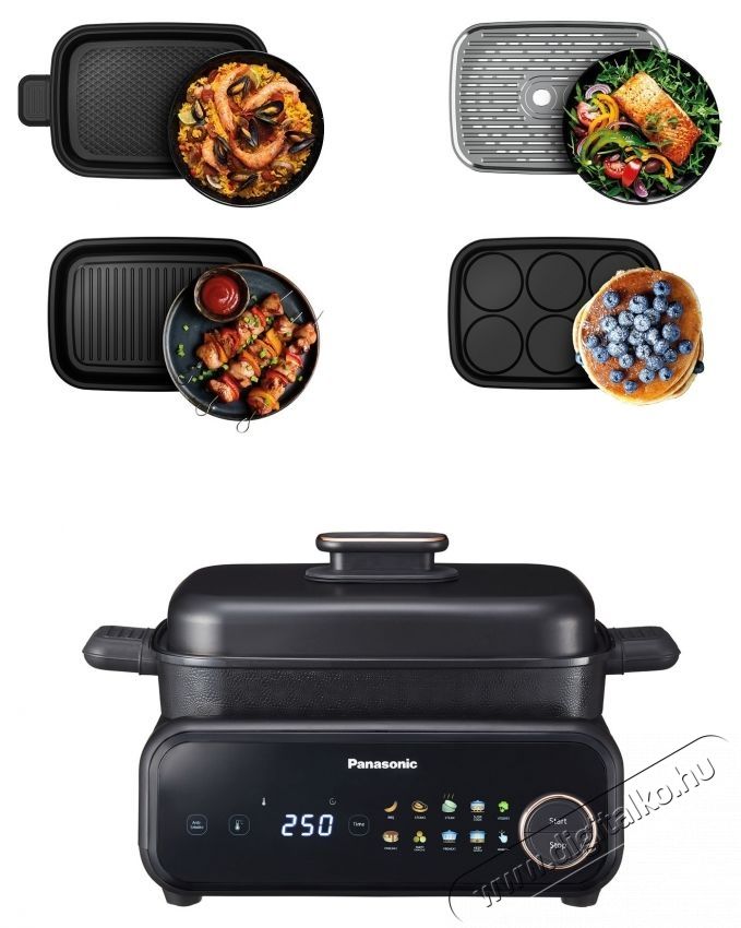 PANASONIC NF-GM400KXE 4 az 1-ben multifunkci&oacute;s grill, 1524 W, 40  C&ndash;250  C, 9 program, 4 serpenyő, t&ouml;bb mint 80 recept, v&iacute;zszűrős f&uuml;stelsz&iacute;v&oacute;, fekete Konyhai term&eacute;kek - Konyhai kisg&eacute;p (s&uuml;t&eacute;s / főz&eacute;s / hűt&eacute;s / &eacute;telk&eacute;sz&iacute;t&eacute;s) - Kontakt grill s&uuml;tő / s&uuml;tőlap - 533636
