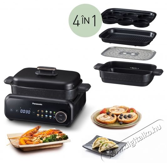 PANASONIC NF-GM400KXE 4 az 1-ben multifunkci&oacute;s grill, 1524 W, 40  C&ndash;250  C, 9 program, 4 serpenyő, t&ouml;bb mint 80 recept, v&iacute;zszűrős f&uuml;stelsz&iacute;v&oacute;, fekete Konyhai term&eacute;kek - Konyhai kisg&eacute;p (s&uuml;t&eacute;s / főz&eacute;s / hűt&eacute;s / &eacute;telk&eacute;sz&iacute;t&eacute;s) - Kontakt grill s&uuml;tő / s&uuml;tőlap - 533636
