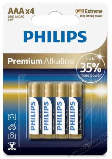 PHILIPS LR03M4B/10 Premium Alkaline AAA elem - 4db Akkuk és töltők - Elem - 362100