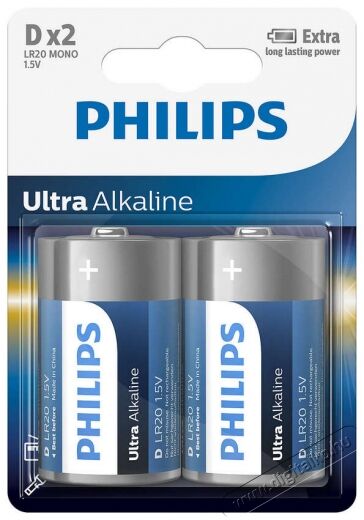 PHILIPS LR20E2B/10 Ultra Alkaline elem - 2db Akkuk és töltők - Elem - 362105