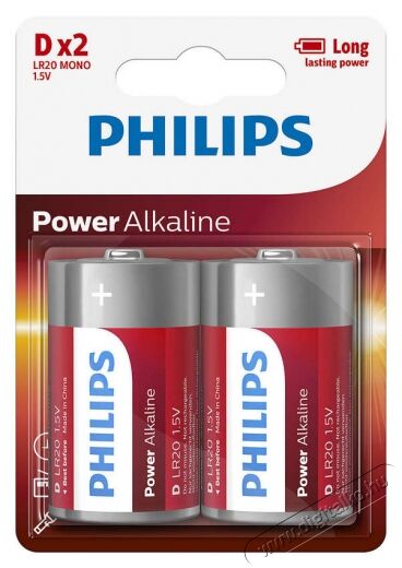 PHILIPS LR20P2B/10 Power Alkaline elem - 2db Akkuk és töltők - Elem - 362098