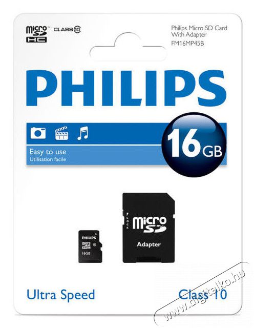 PHILIPS 16GB SD micro (SDHC Class 10) memória kártya adapterrel Memória kártya / Pendrive - MicroSD / MicroSDHC kártya - 312489